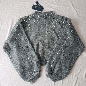 Zara Crop Pearl Sweater Small